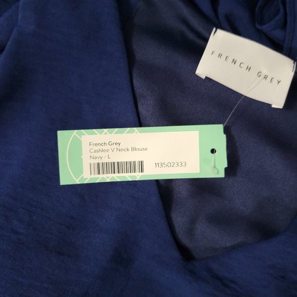 NWT French Grey Cashlee V Neck Blouse in Navy Size L - Picture 6 of 6
